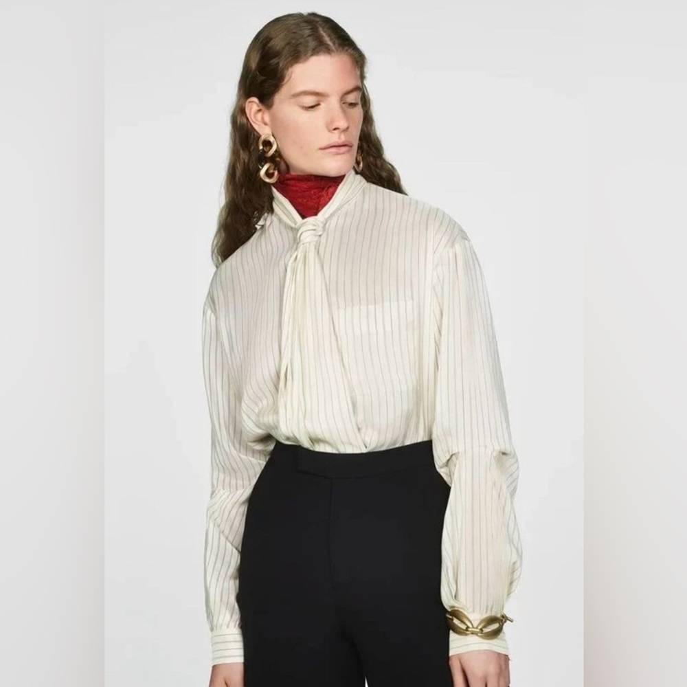 New Zara $89 Striped Shirt with Bow or Tie Studio Collection Extra Small XS